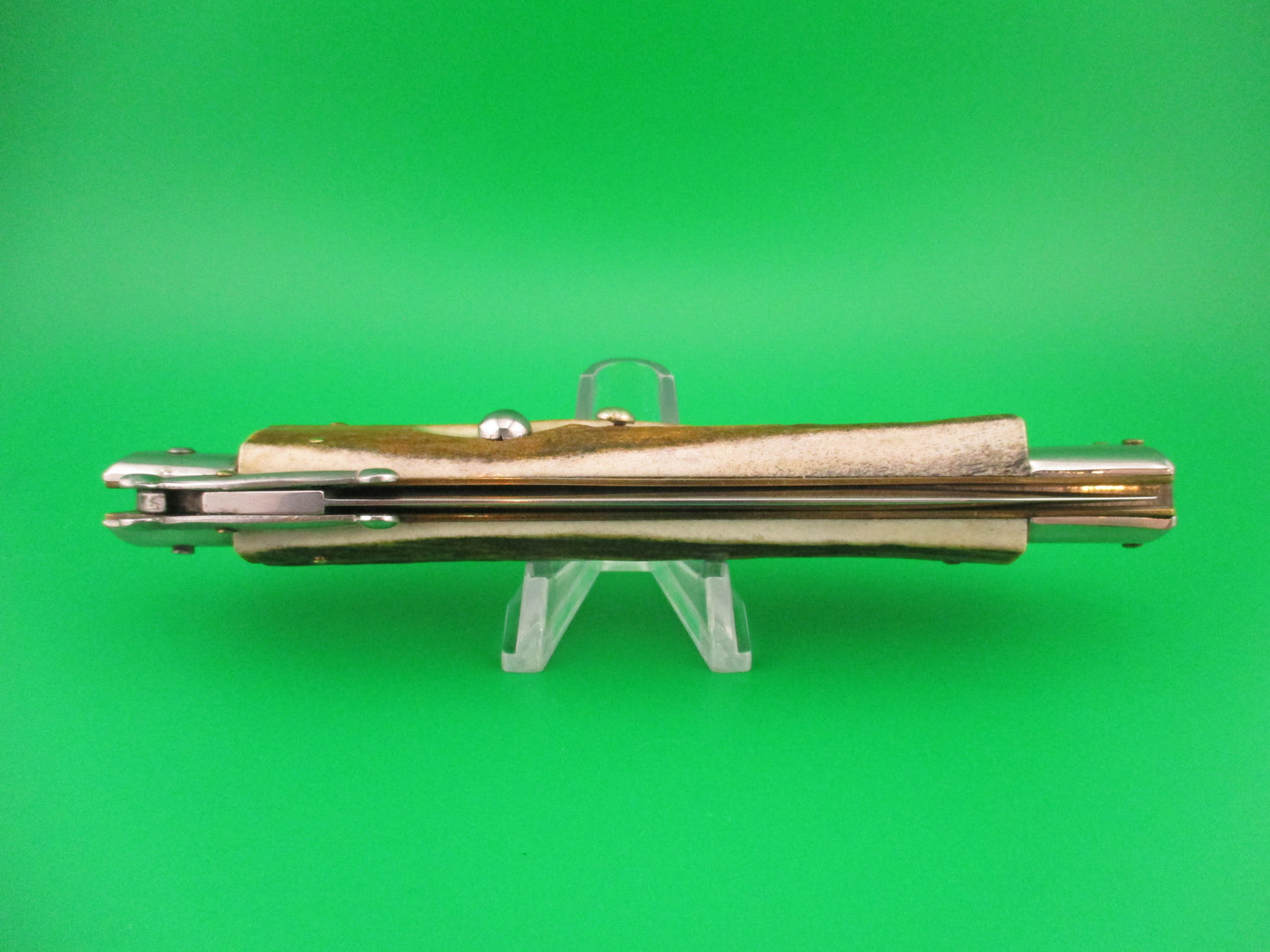AKC ITALY 28cm Dagger Grind Stag Swing Guard lockback Red Dot automatic knife
