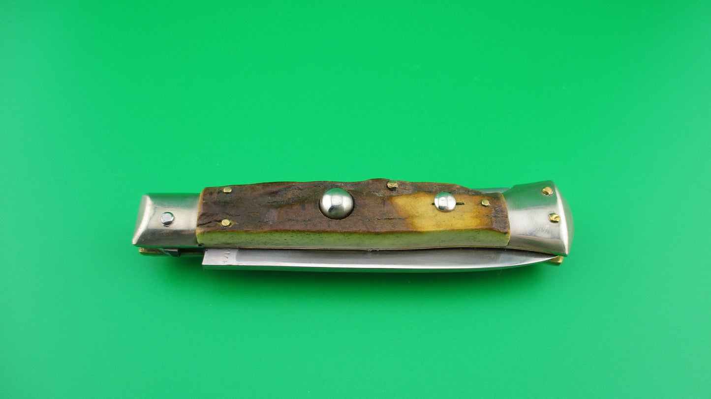 Rare Rostfre 2 PATENT 18cm Italian Stag Lockback Swinger style Automatic knife NOS Belgium