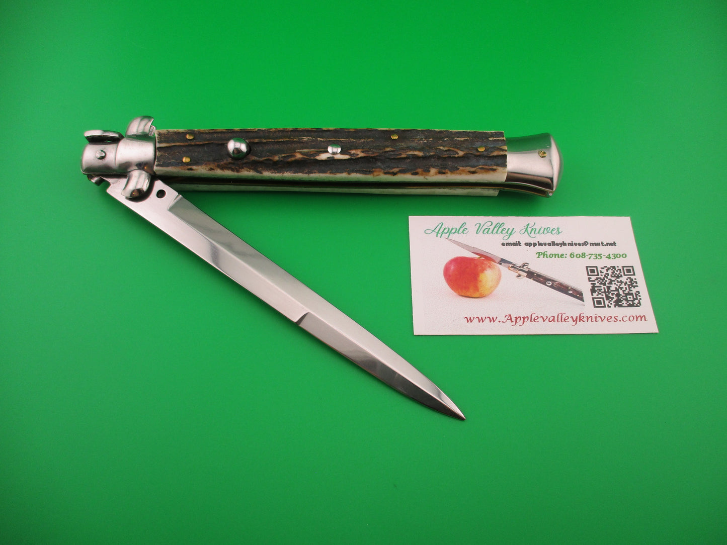 STILETTO ITALY 33cm Italian Swivel bolster Stag 1980s vintage automatic knife
