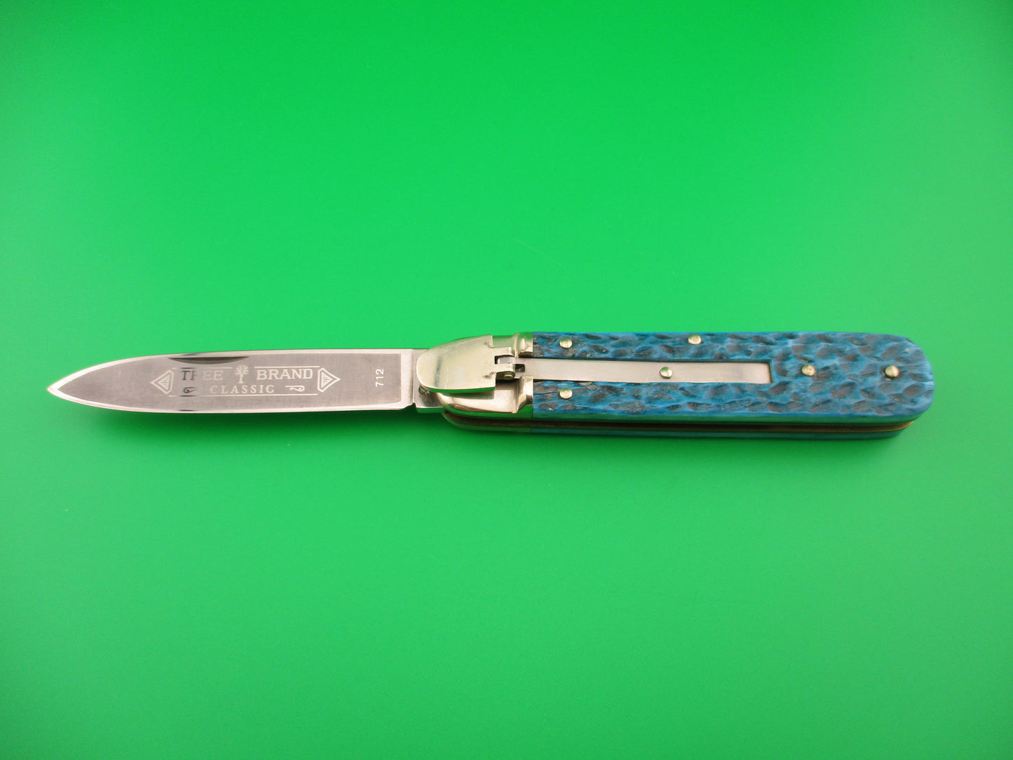 z BOKER TREE BRAND CLASSIC 712 11cm German Lever automatic knife Blue jigged bone
