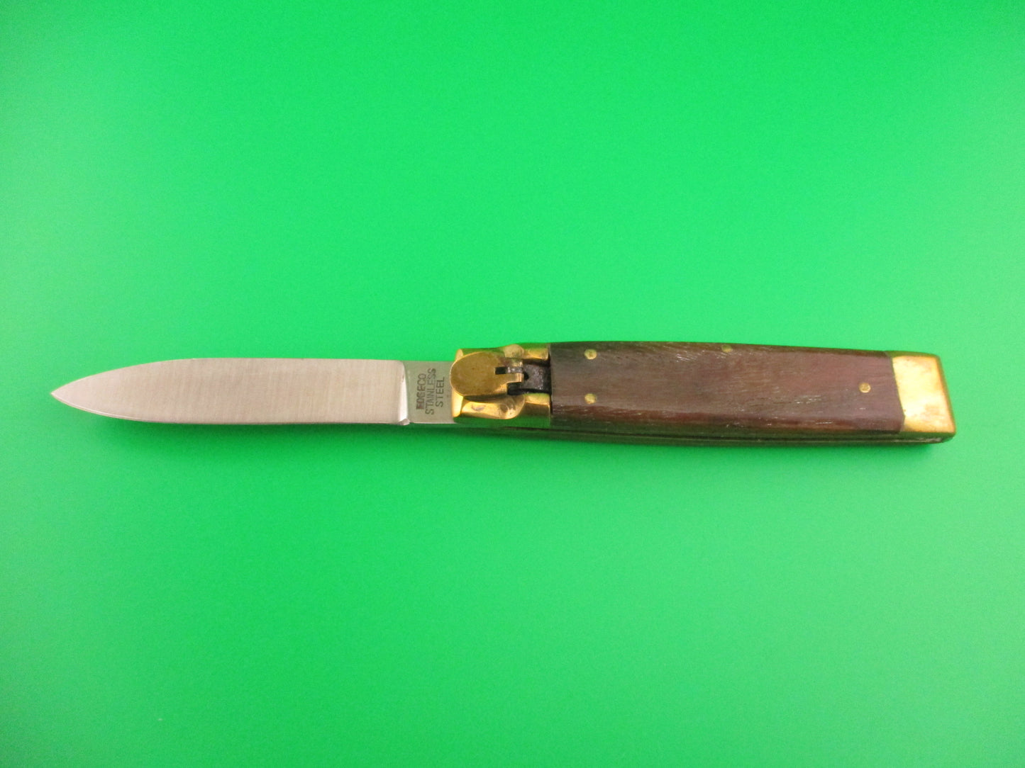 EDGECO STAINLESS STEEL 19cm Chinese Vintage Brass Lever automatic knife