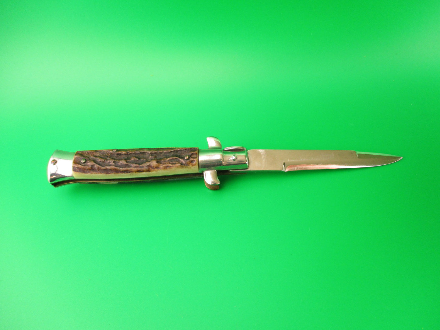 ROSTFREI 16cm Italian Stag stiletto Oreste Dibon swivel bolster automatic knife