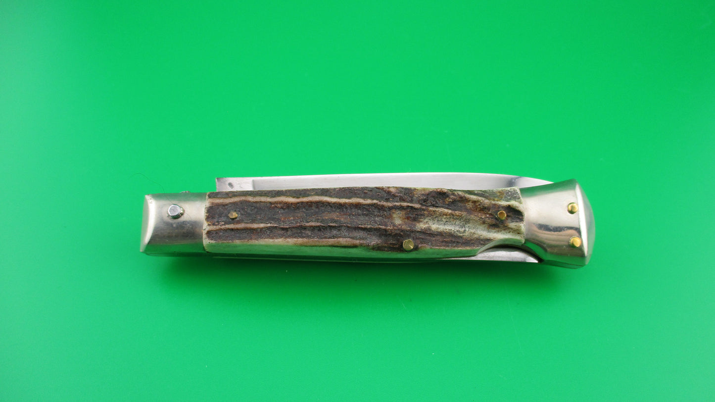 Rare Rostfre 2 PATENT 18cm Italian Stag Lockback Swinger style Automatic knife NOS Belgium