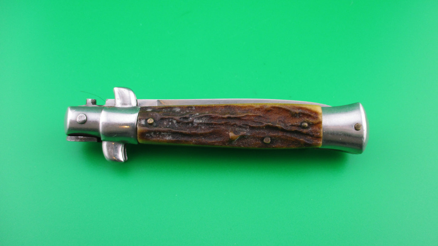 Rostfrei (slant) O 18cm Italian Stiletto Stag swivel bolster automatic knife