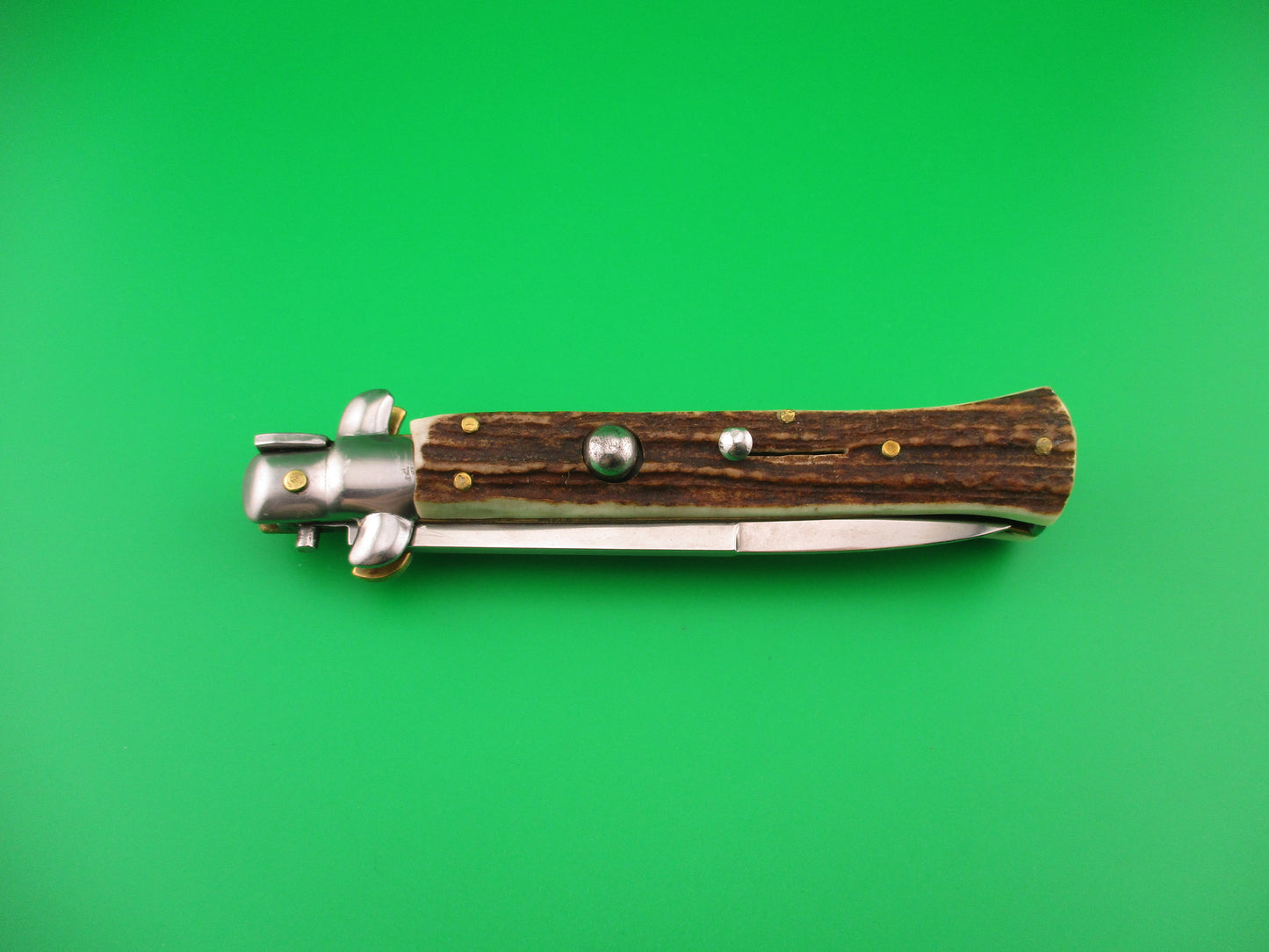 MADE IN ITALY 23cm Italian Swivel bolster Stag Fantail automatic knife