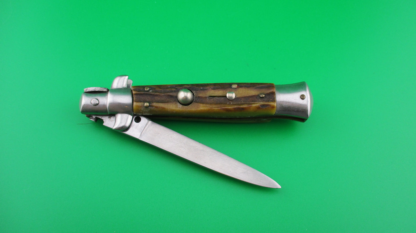 Rostfrei (slant) O 18cm Italian Stiletto Stag swivel bolster automatic knife