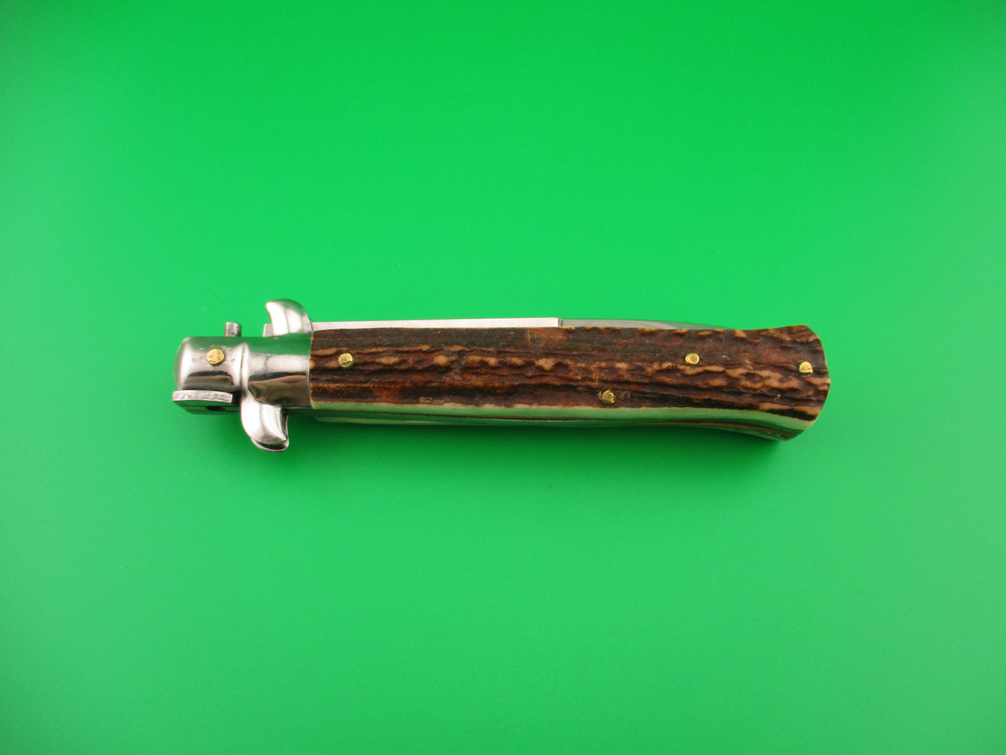 MADE IN ITALY 23cm Italian Swivel bolster Stag Fantail automatic knife