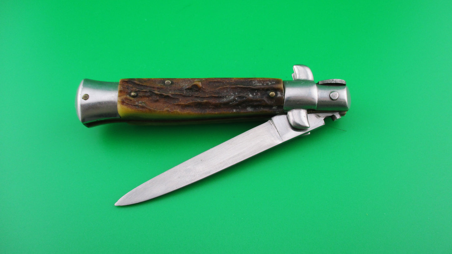 Rostfrei (slant) O 18cm Italian Stiletto Stag swivel bolster automatic knife