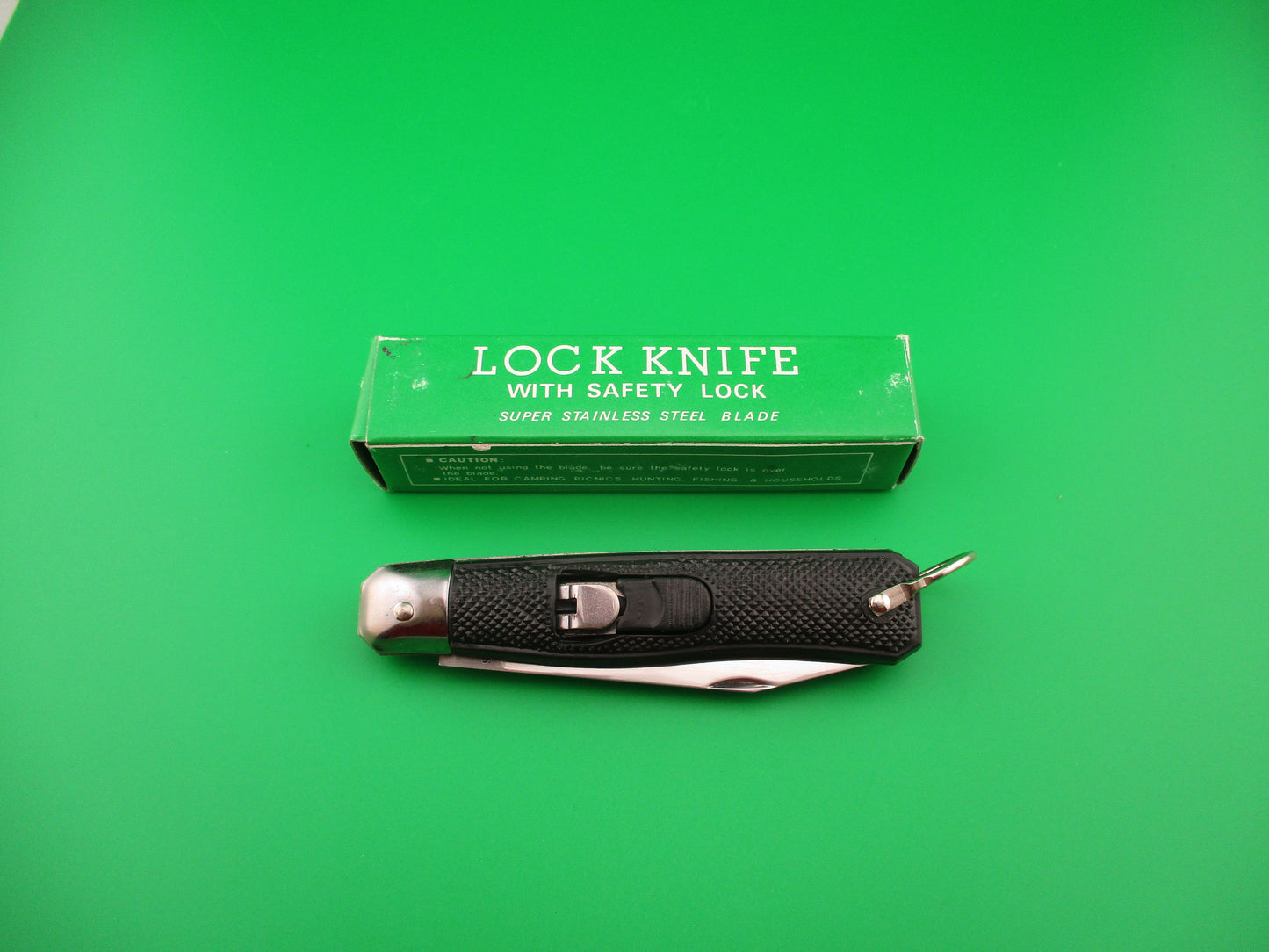 STAINLESS TAIWAN 18cm Black automatic knife w lanyard ring NIB