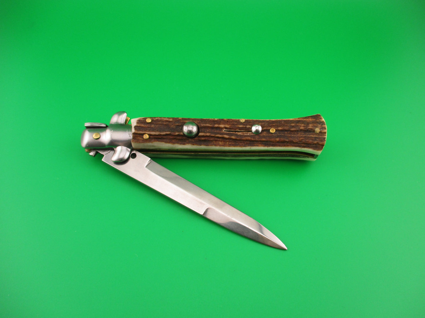 MADE IN ITALY 23cm Italian Swivel bolster Stag Fantail automatic knife