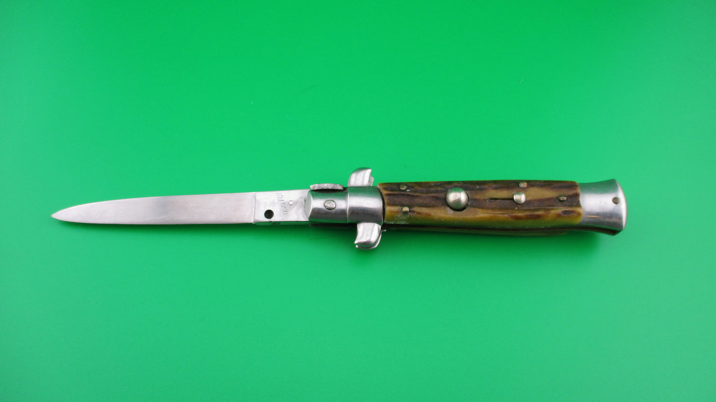 Rostfrei (slant) O 18cm Italian Stiletto Stag swivel bolster automatic knife