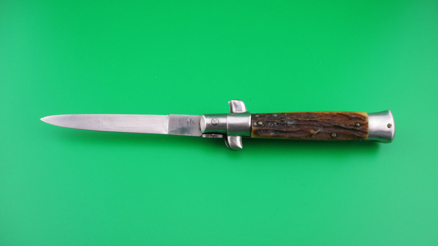 Rostfrei (slant) O 18cm Italian Stiletto Stag swivel bolster automatic knife