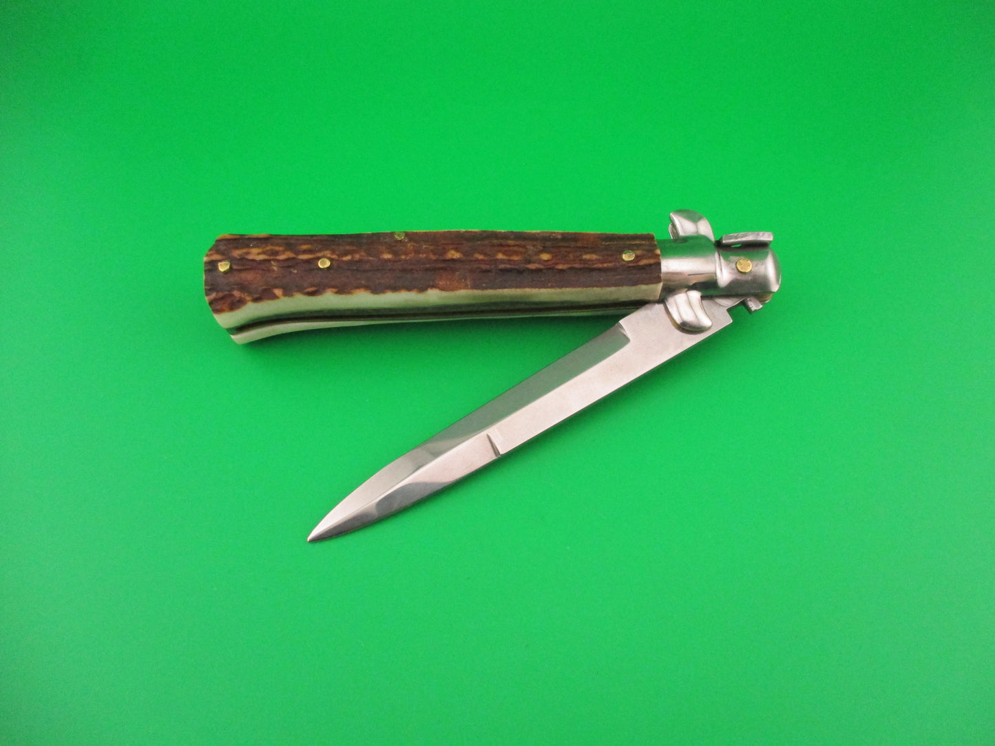 MADE IN ITALY 23cm Italian Swivel bolster Stag Fantail automatic knife