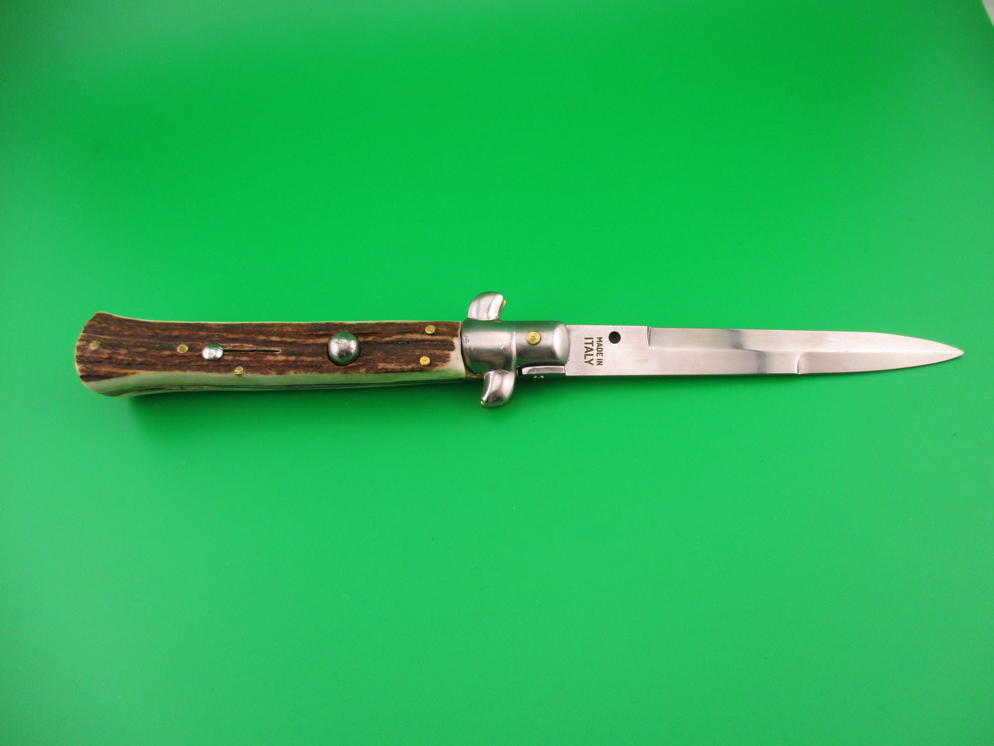 MADE IN ITALY 23cm Italian Swivel bolster Stag Fantail automatic knife