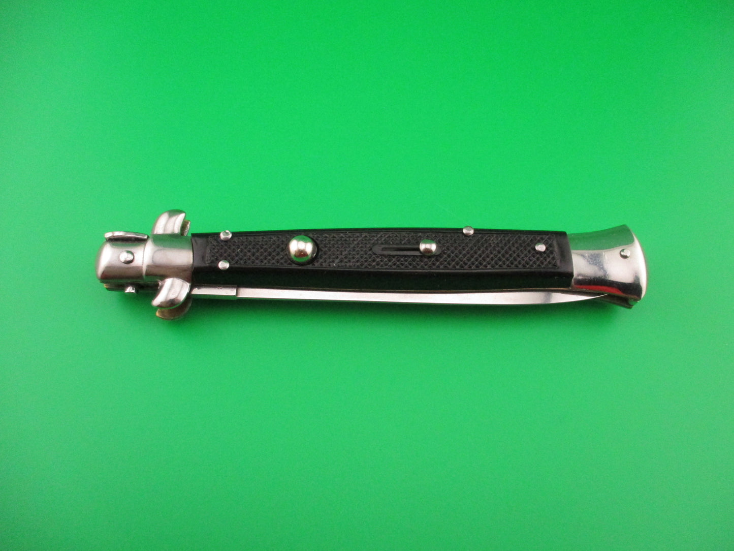 Moletta ROSTFREI 28cm Italian Stiletto Vintage automatic Dagger Black checkered handles