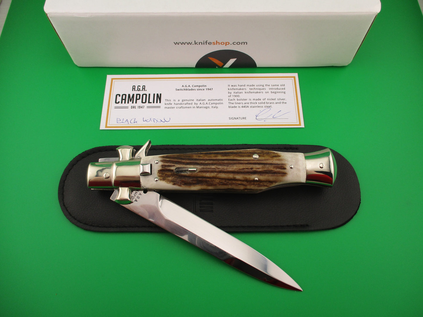 AGA CAMPOLIN ITALY 29cm Italian BLACK WIDOW Stag Fulcrum Wasp Square button knife