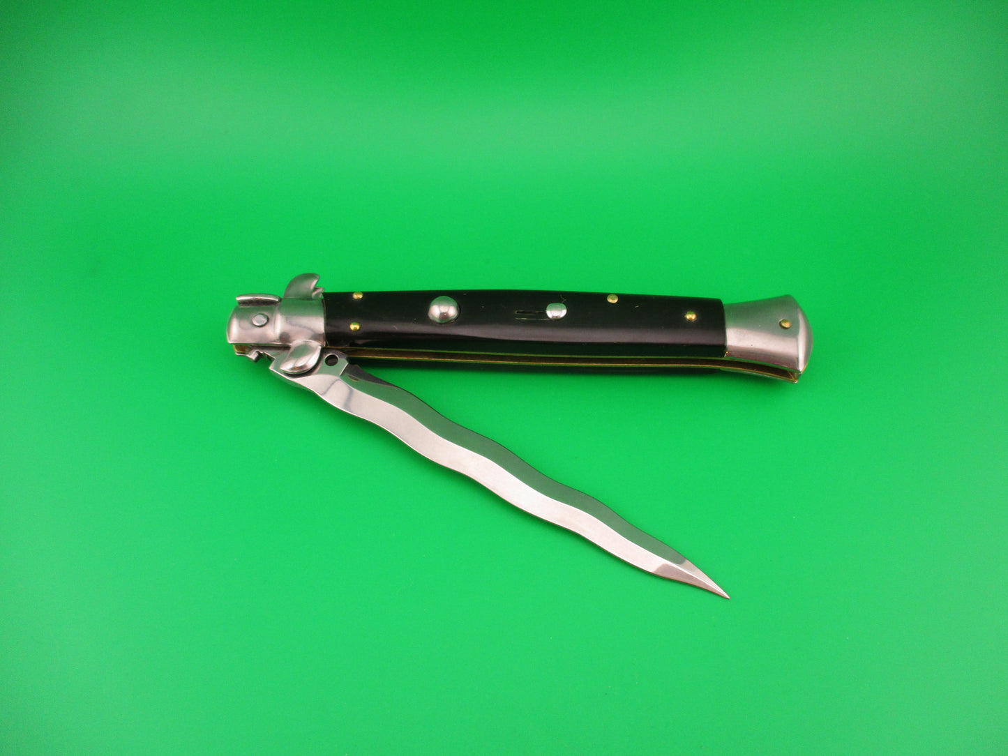 Frank B Italy 28cm Italian Kris Stiletto Swivel bolster Black switchblade knife