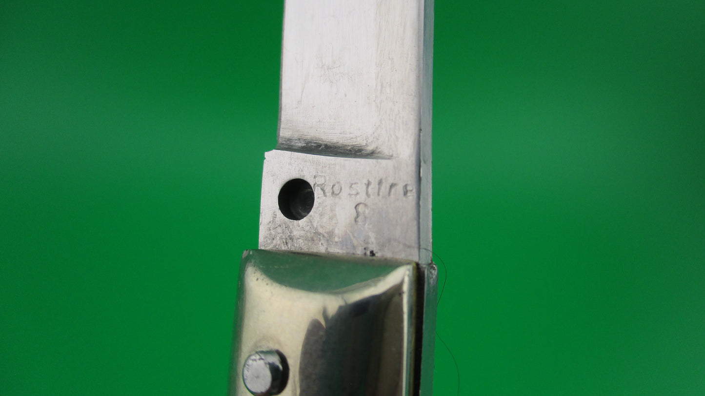 Rare Rostfre 2 PATENT 18cm Italian Stag Lockback Swinger style Automatic knife NOS Belgium