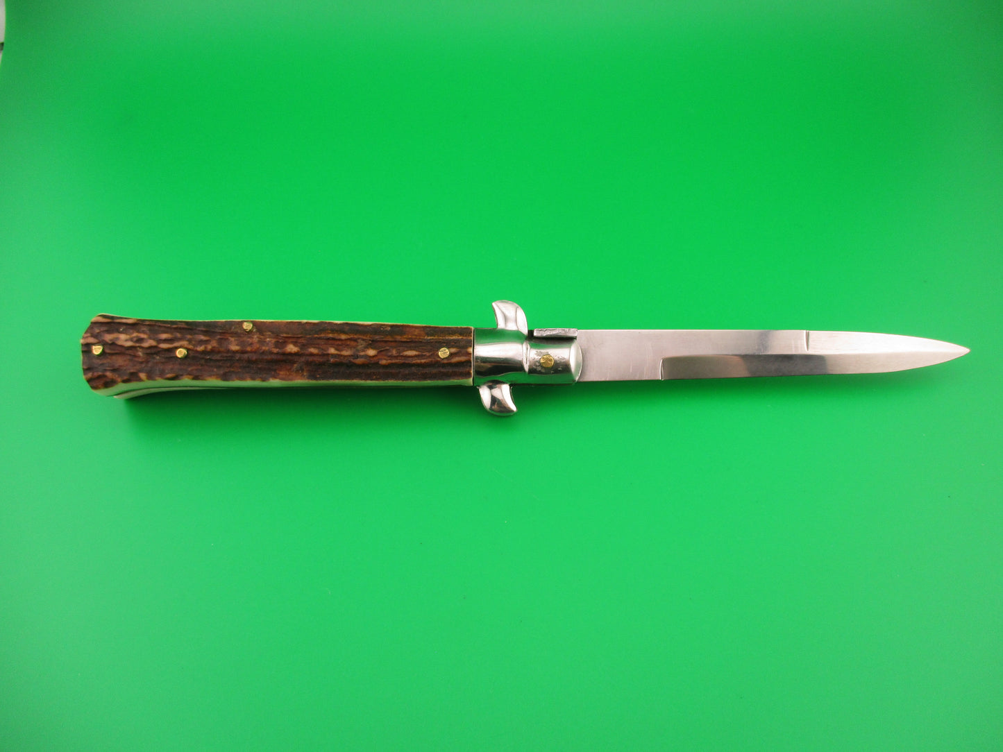 MADE IN ITALY 23cm Italian Swivel bolster Stag Fantail automatic knife