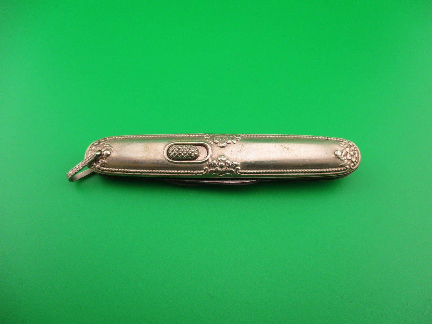 Flylock Double Nickel Silver plated Ornate metal handled antique switchblade knife