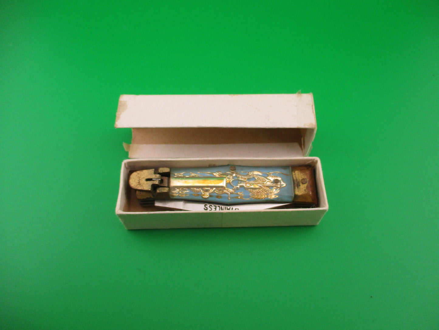 OMOR JAPAN 14cm Japanese Lever Bullfighter RARE 2 blade vintage automatic knife NIB