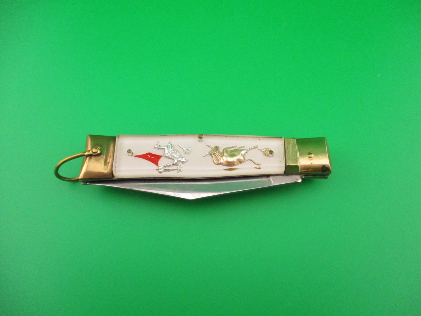 STAINLESS STEEL 19cm Bullfighter Dragon vintage White Lever switchblade knife