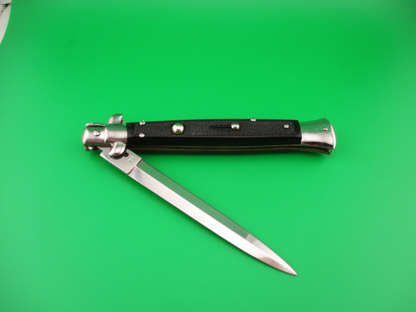 Moletta ROSTFREI 28cm Italian Stiletto Vintage automatic Dagger Black checkered handles