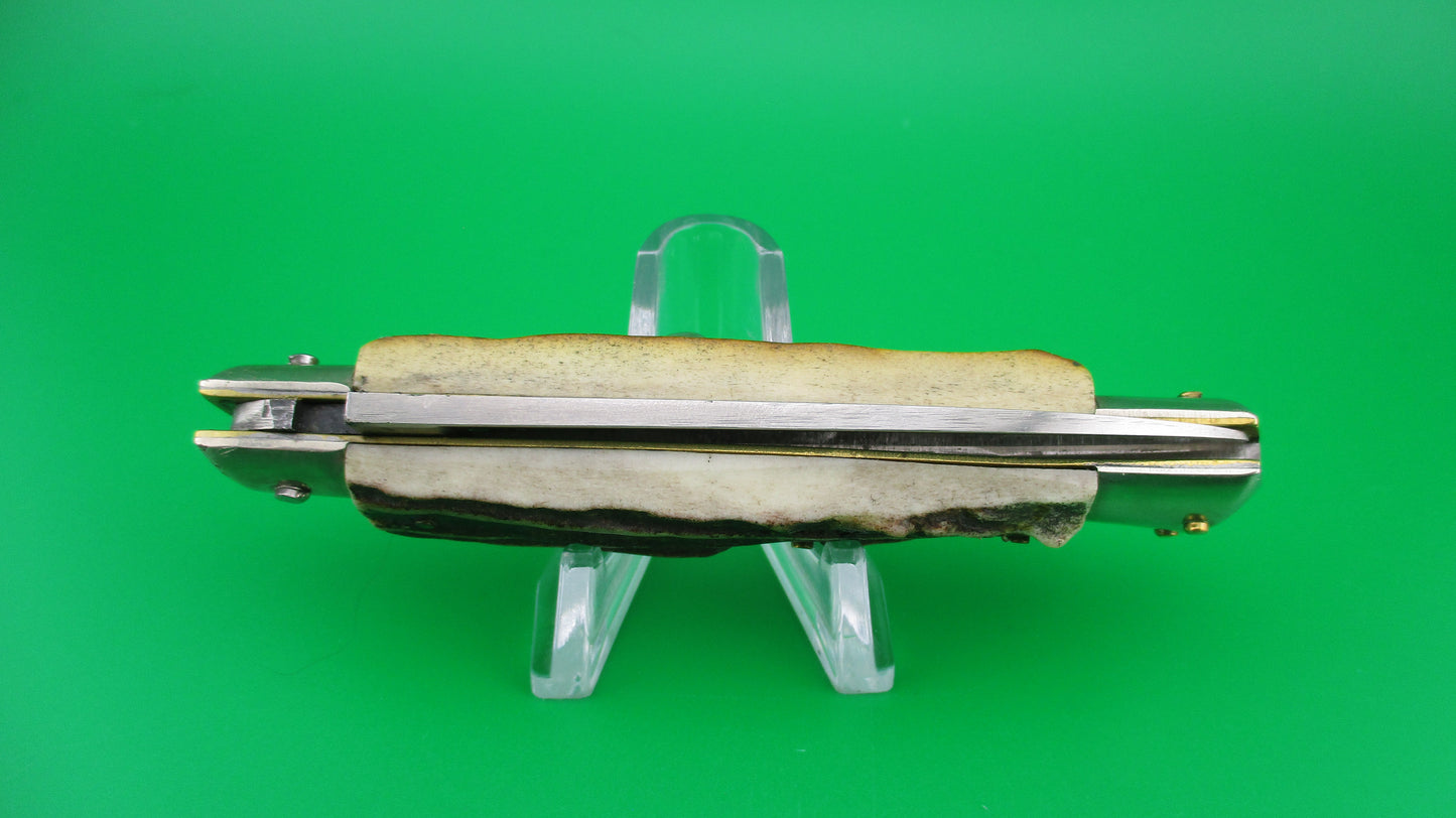 Rare Rostfre 2 PATENT 18cm Italian Stag Lockback Swinger style Automatic knife NOS Belgium