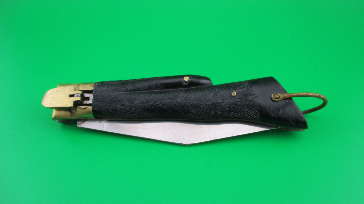 STAINLESS STEEL 19cm (7.5 inches) Japanese Black Deer Foot Hoof Lever switchblade
