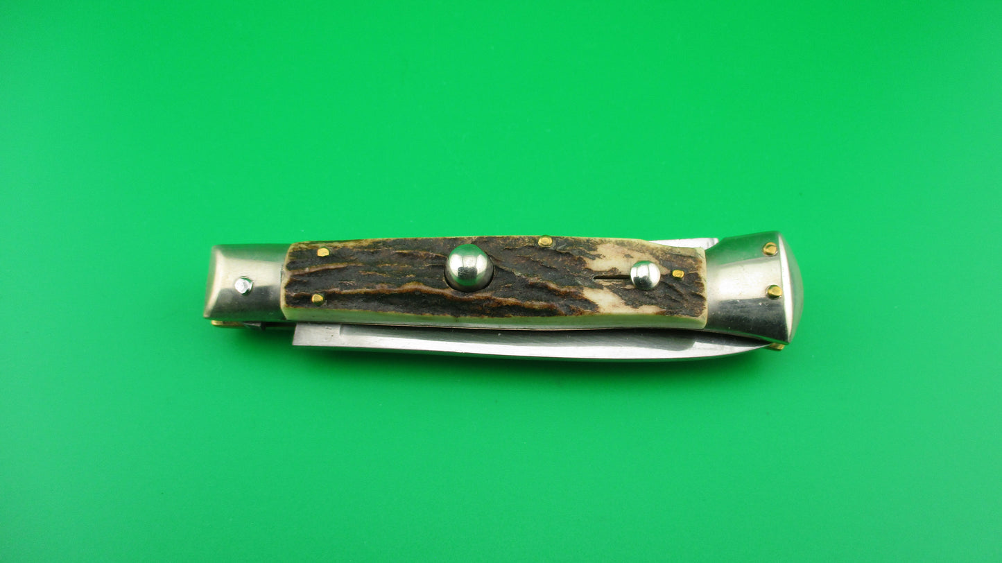 Rostfre 8 PATENT 18cm Italian Stag Lockback Rare Swinger style Automatic knife NOS Belgium