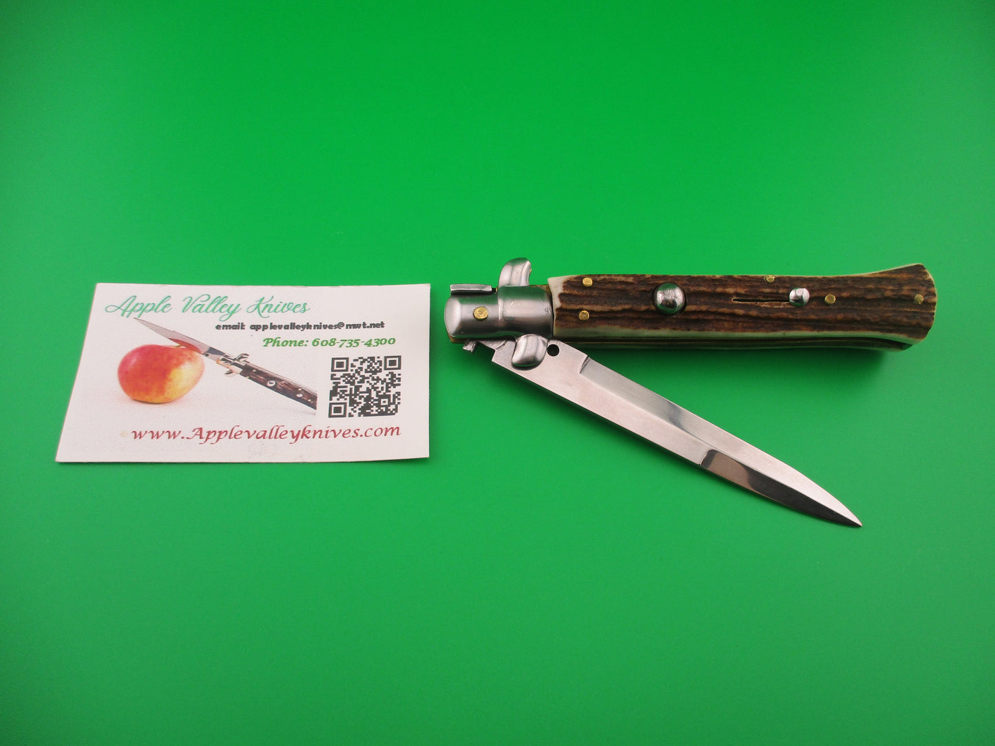 MADE IN ITALY 23cm Italian Swivel bolster Stag Fantail automatic knife