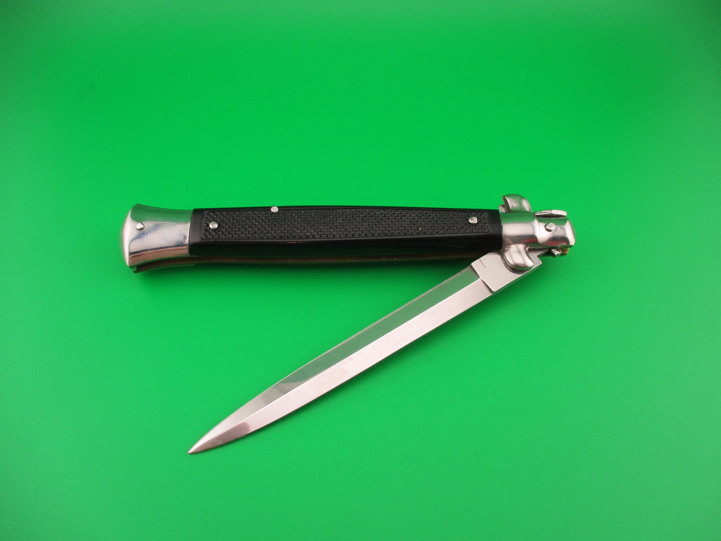 Moletta ROSTFREI 28cm Italian Stiletto Vintage automatic Dagger Black checkered handles