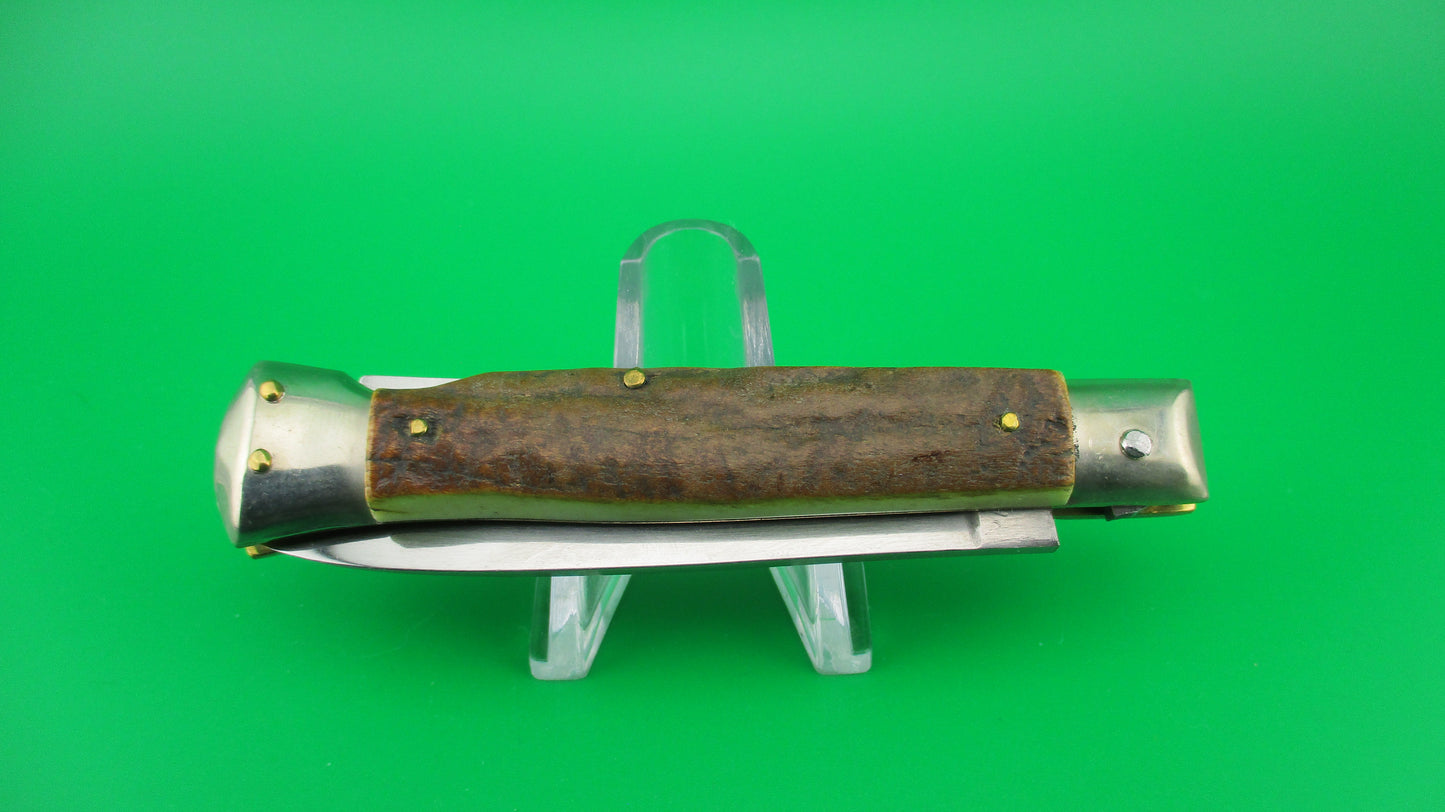 Rostfre 8 PATENT 18cm Italian Stag Lockback Rare Swinger style Automatic knife NOS Belgium
