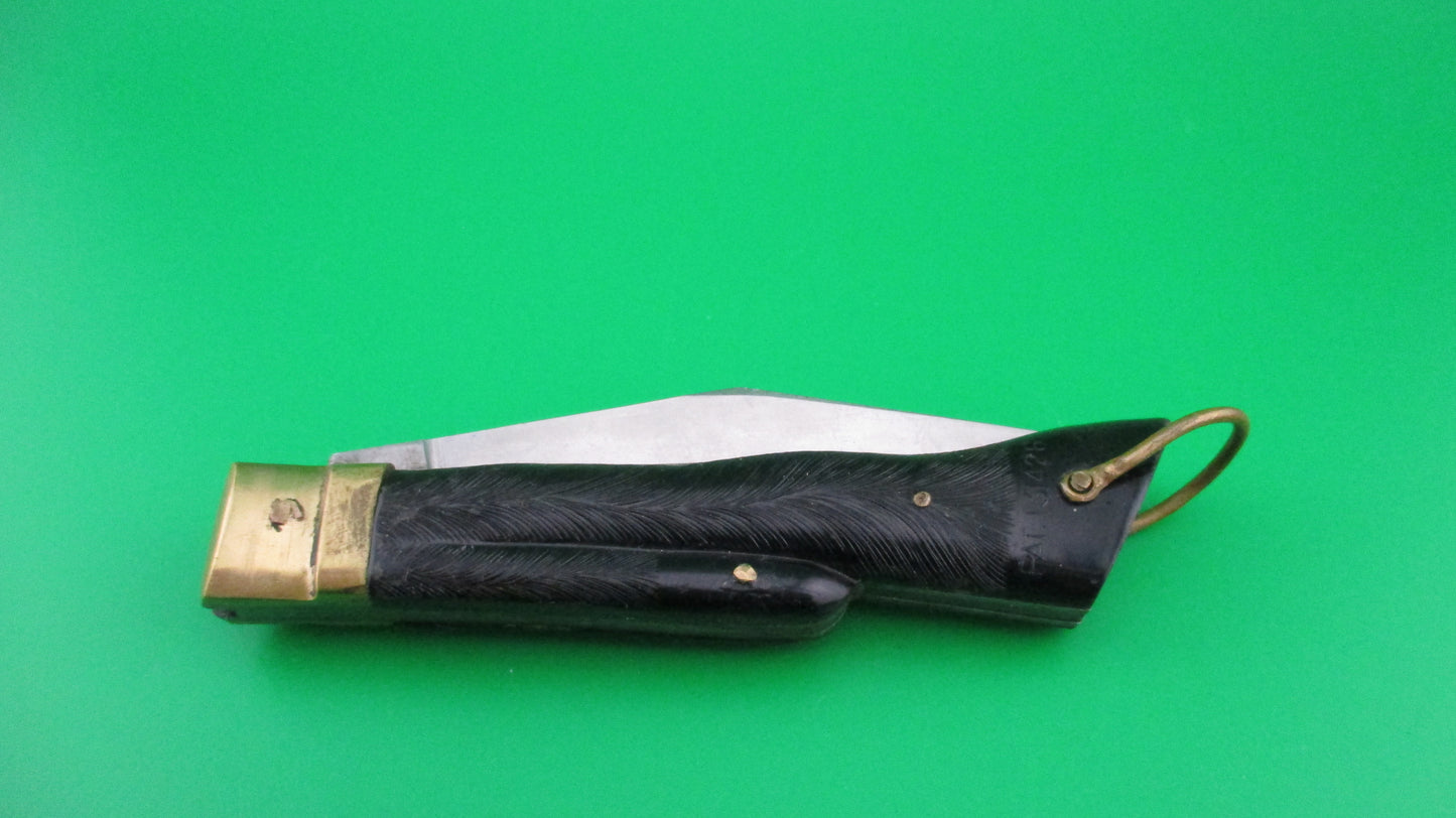 STAINLESS STEEL 19cm (7.5 inches) Japanese Black Deer Foot Hoof Lever switchblade