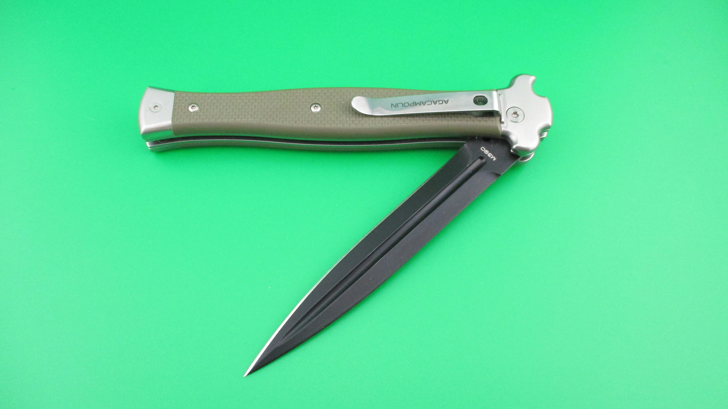 AGA CAMPOLIN 26cm ZERO Back Dagger blade green scaled switchblade knife