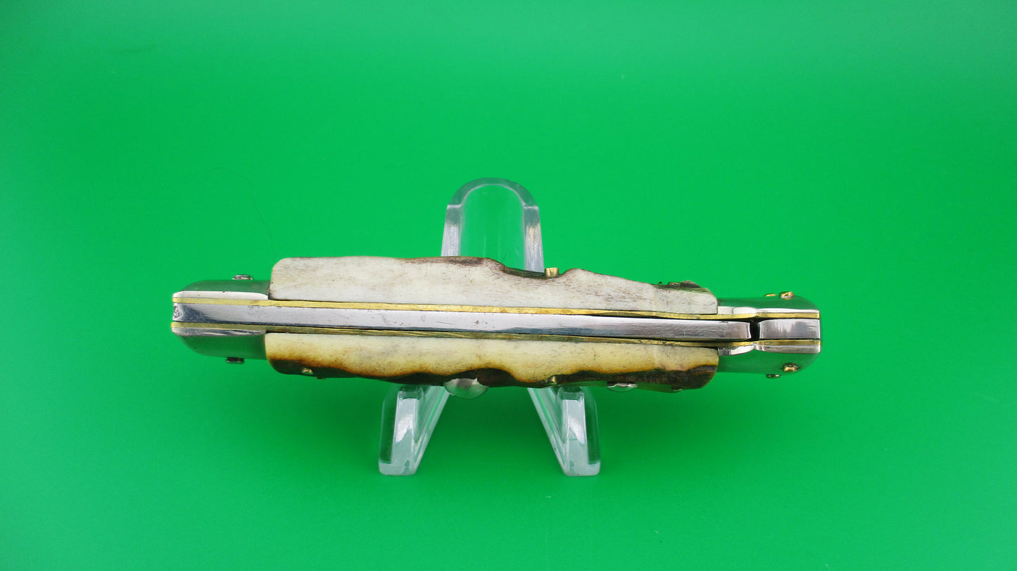 Rare Rostfre 2 PATENT 18cm Italian Stag Lockback Swinger style Automatic knife NOS Belgium
