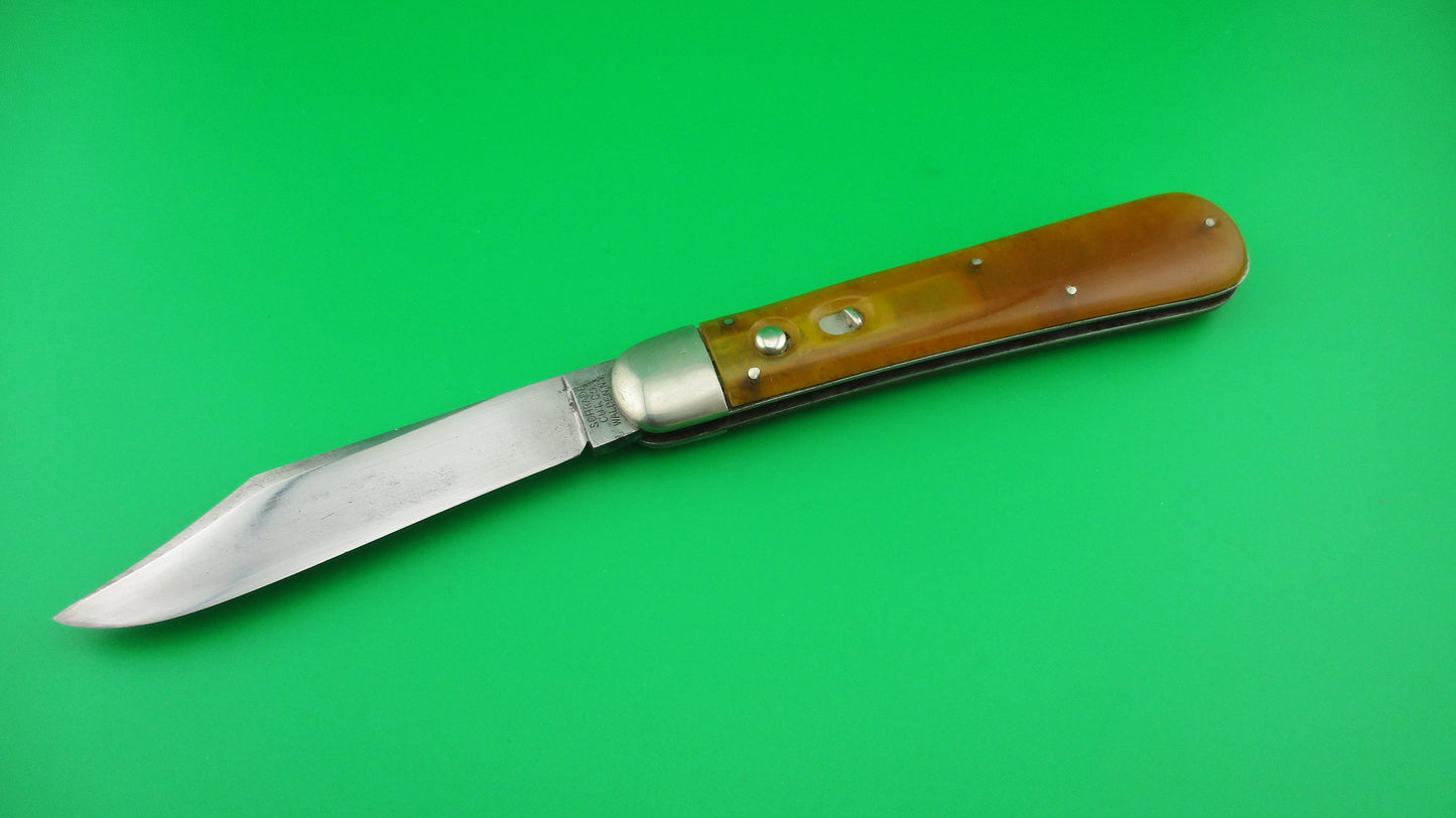 z SCHRADE CUT CO Forest King Yellow Celluloid Hunter Vintage Switchblade knife