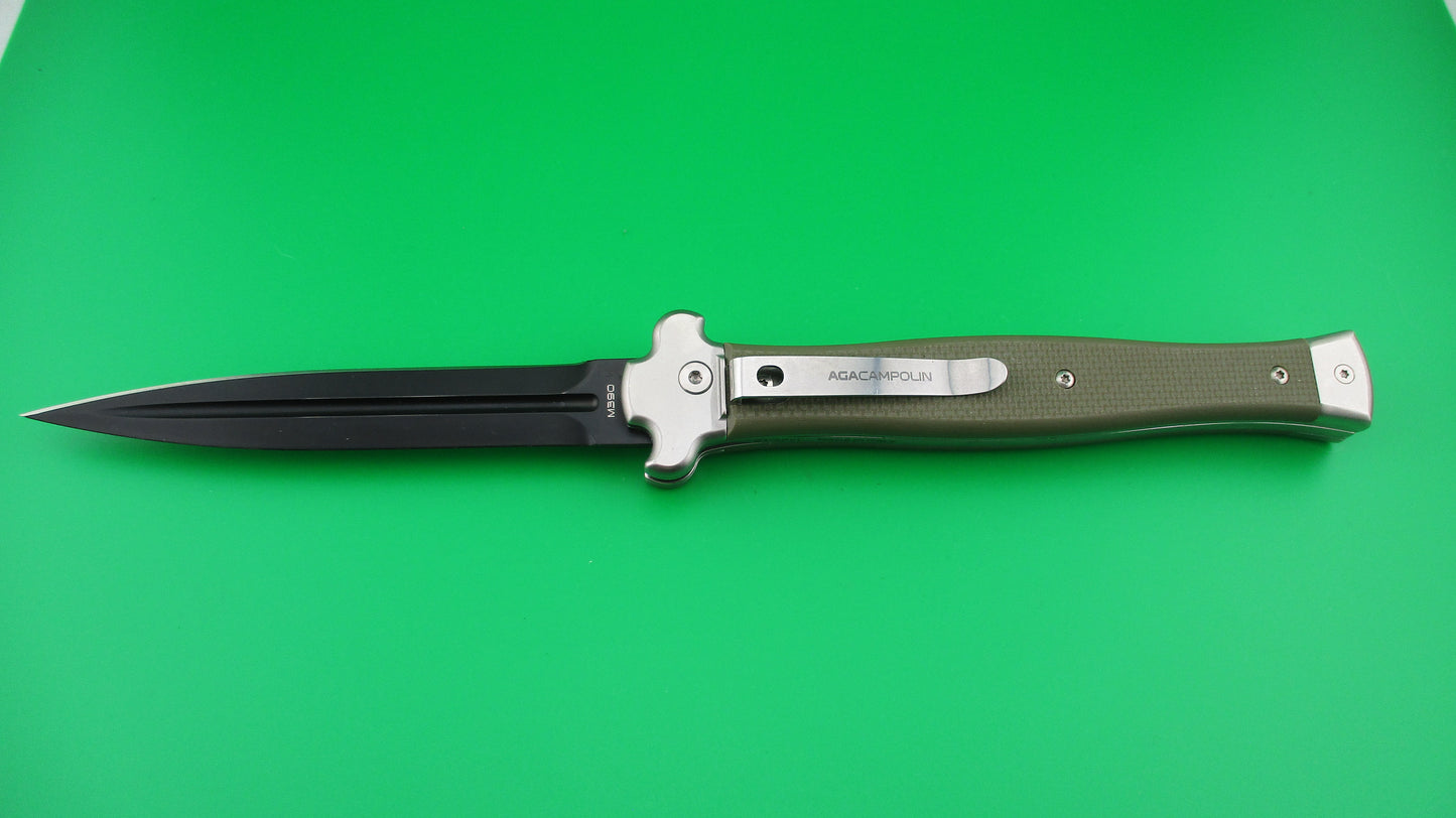 AGA CAMPOLIN 26cm ZERO Back Dagger blade green scaled switchblade knife