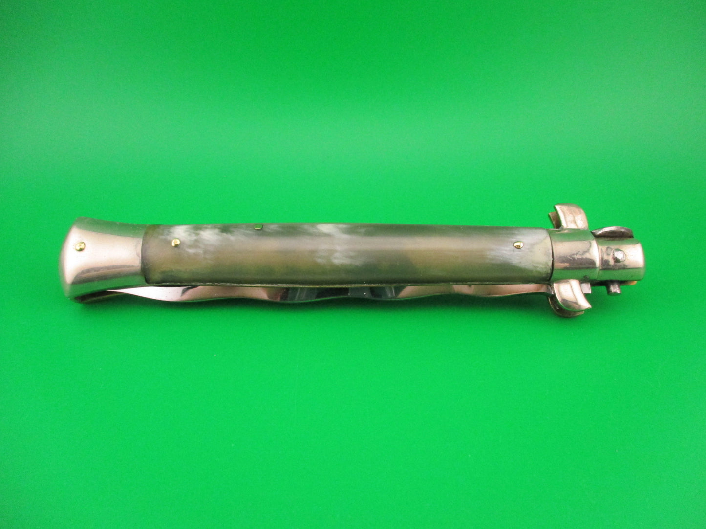 Latama Italy 28cm Italian Picklock Kris blade Green horn 1950s vintage automatic knife