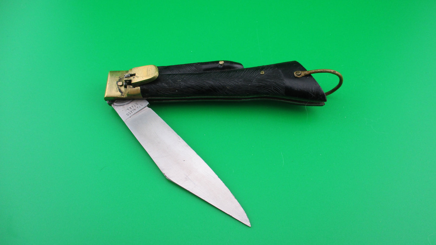 STAINLESS STEEL 19cm (7.5 inches) Japanese Black Deer Foot Hoof Lever switchblade