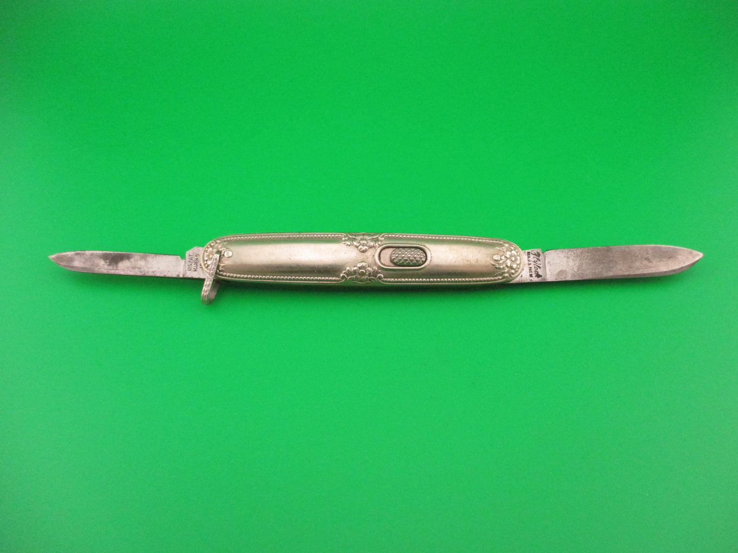 Flylock Double Nickel Silver plated Ornate metal handled antique switchblade knife