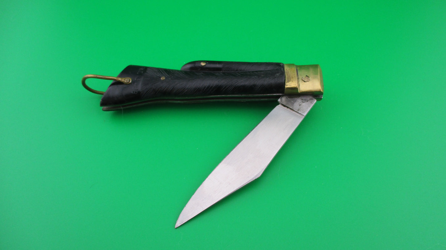 STAINLESS STEEL 19cm (7.5 inches) Japanese Black Deer Foot Hoof Lever switchblade