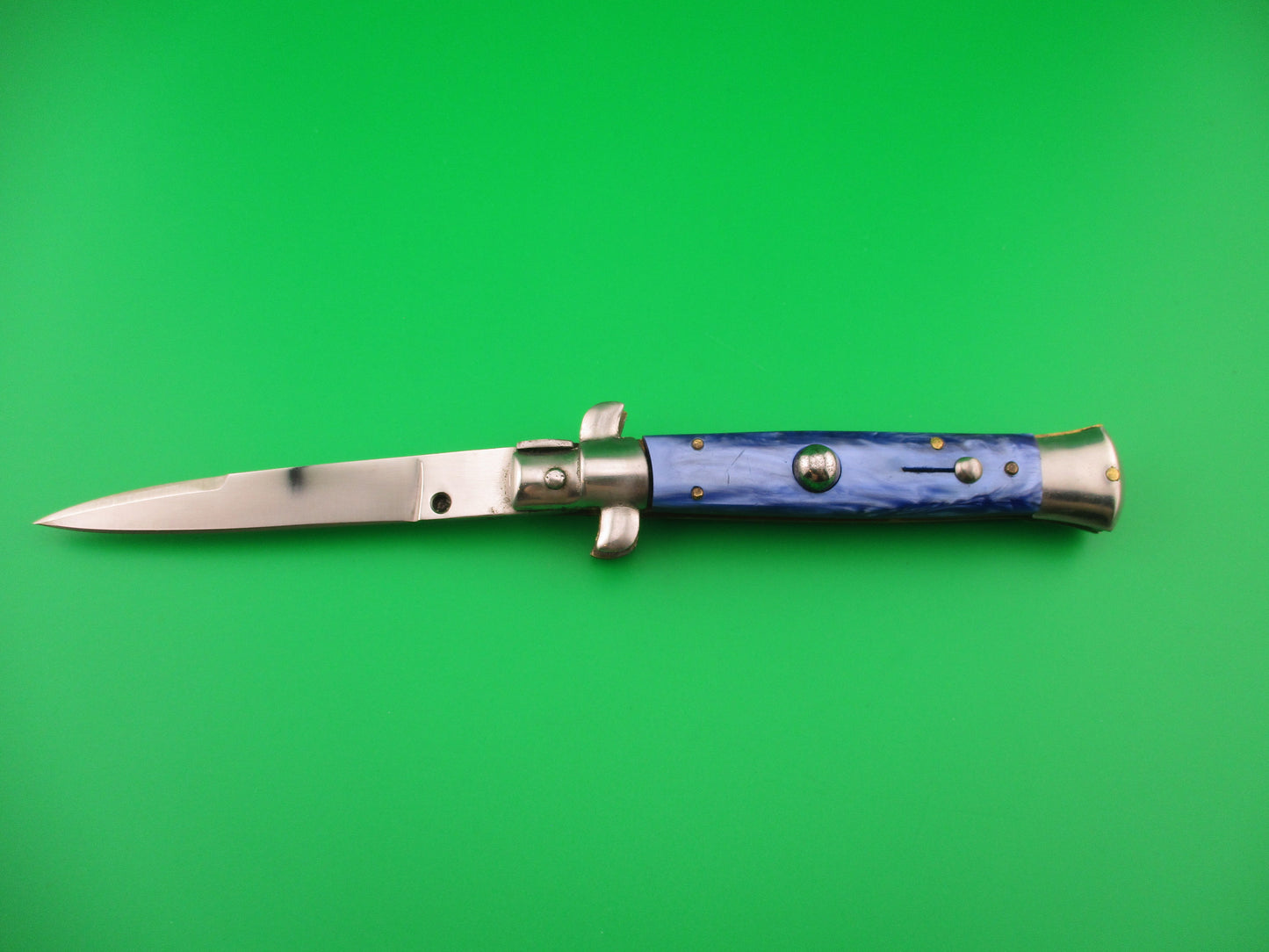 Sterile 20cm Italian Swivel bolster Blue pearlex vintage automatic knife
