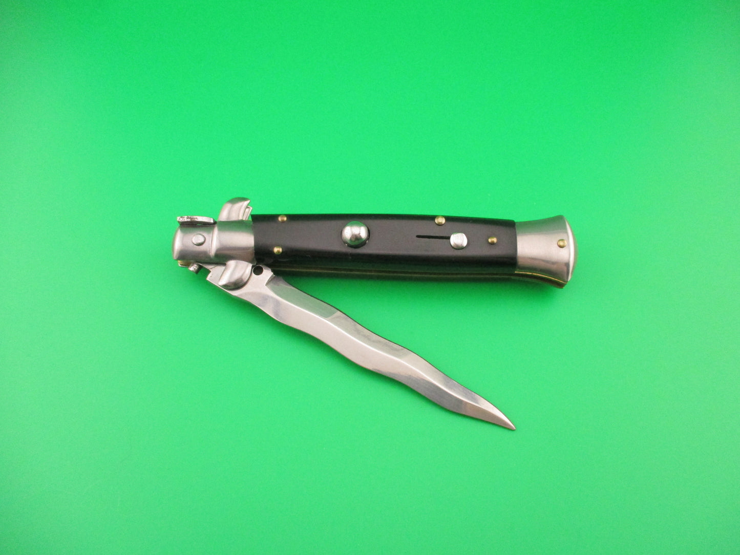FRANK B 23cm Italian Kris Stiletto Black swivel bolster automatic knife