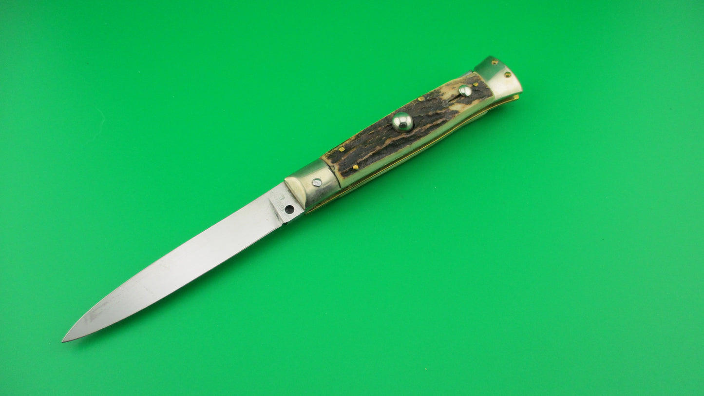 Rostfre 8 PATENT 18cm Italian Stag Lockback Rare Swinger style Automatic knife NOS Belgium