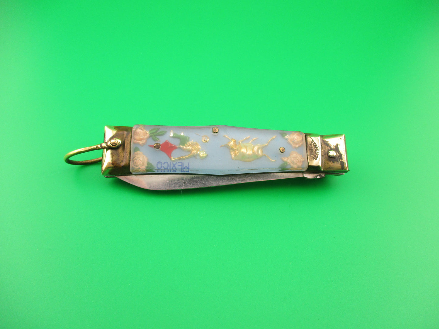 STAINLESS 17cm Japanese Bullfighter Siesta spear blade brass lever switchblade