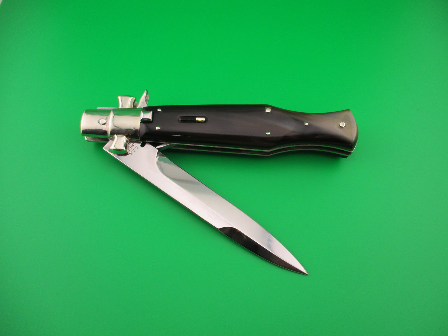 AGA CAMPOLIN ITALY 29cm Italian BLACK WIDOW Fulcrum release Square button automatic knife