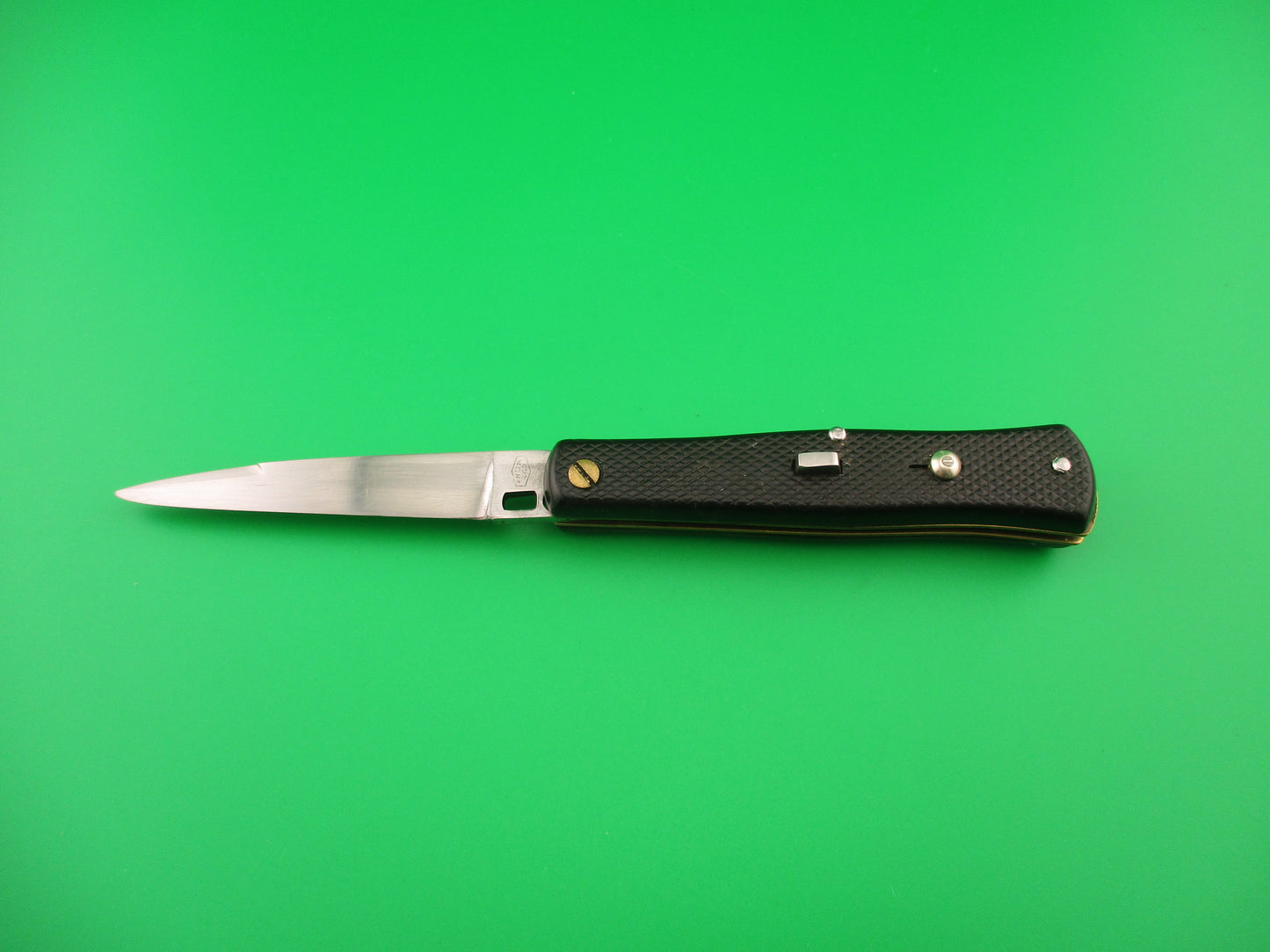 INOX 247 17cm French Fishtail black checkered vintage automatic knife BoBc