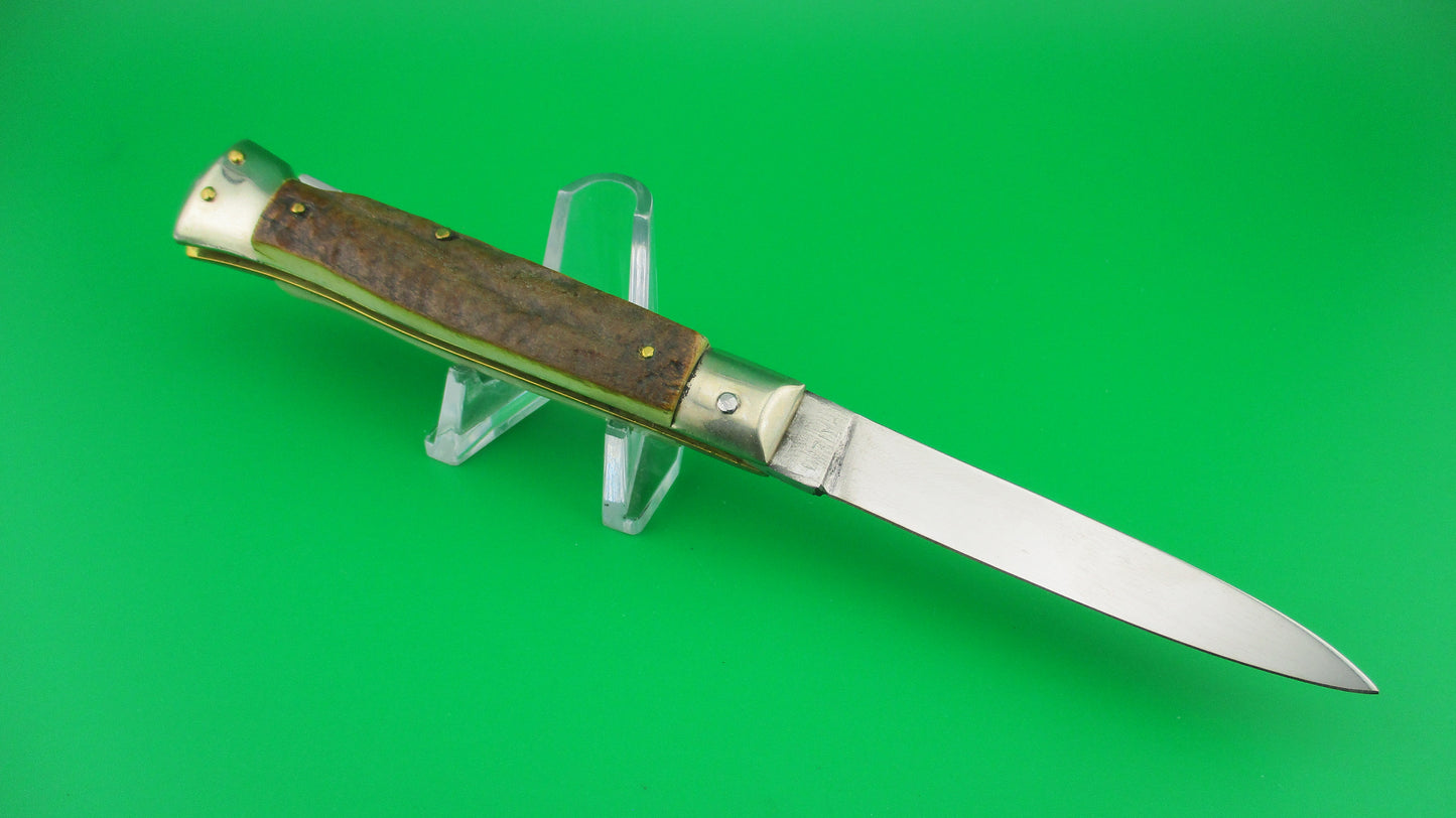 Rostfre 8 PATENT 18cm Italian Stag Lockback Rare Swinger style Automatic knife NOS Belgium