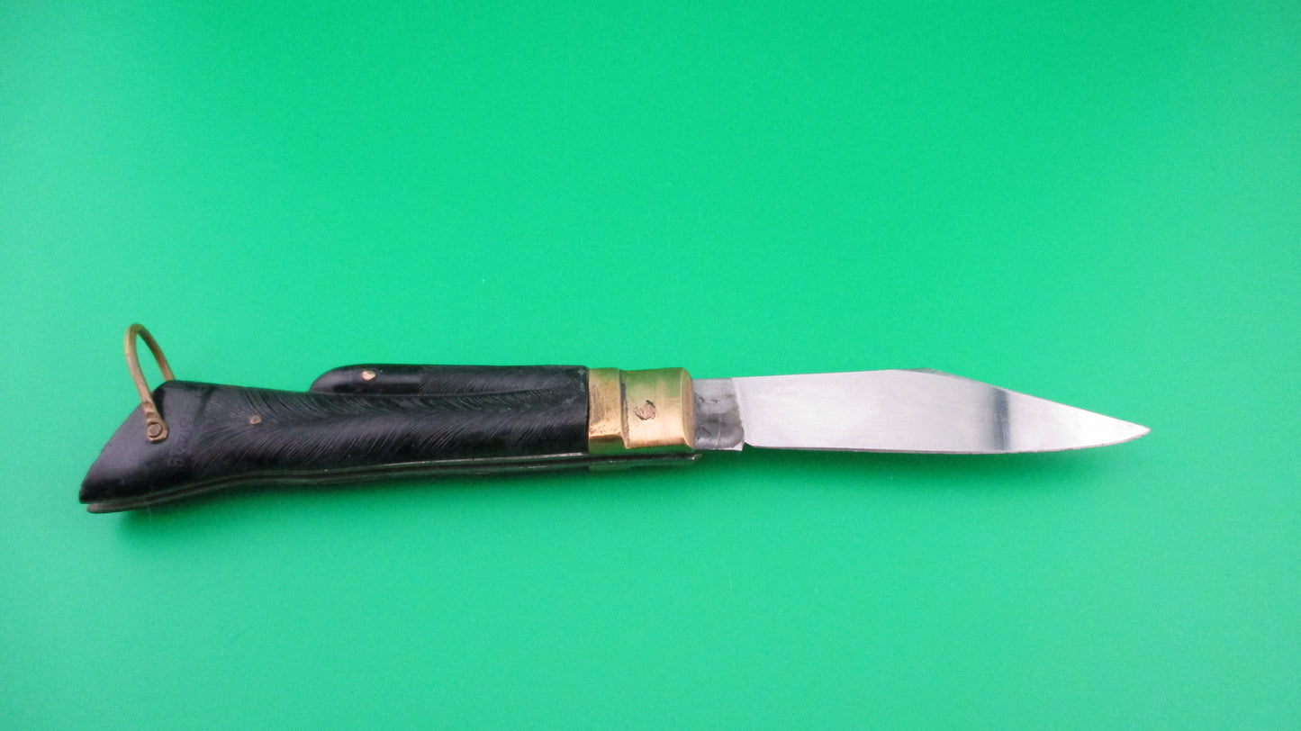 STAINLESS STEEL 19cm (7.5 inches) Japanese Black Deer Foot Hoof Lever switchblade